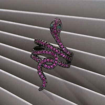 [COD] European and design sense style snake-shaped ring copper-plated 18K gold micro-inlaid purple zircon fashionable versatile