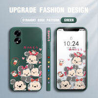 เคสโทรศัพท์สำหรับ OPPO A18 A38การ์ตูนน่ารักมิกกี้เมาส์มินี่เมาส์เคสโทรศัพท์ปลอกซิลิโคนของเหลวรูปแบบขอบสี่เหลี่ยมคลุมทั้งหมดเคสป้องกันกล้อง