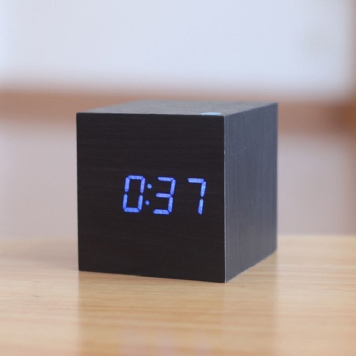 worth-buy-ลูกบาศก์ไม้-led-นาฬิกาปลุก-despertador-ควบคุมเสียงจอแสดงผล-led-นาฬิกาดิจิตอลตั้งโต๊ะดิจิตอลของคอมพิวเตอร์