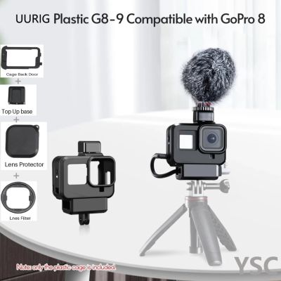 UURIG เคสกรงกล้องพลาสติกสำหรับ Gopro 8 7กล้องแอคชั่นแคมเมรา,เคสกรง Vlogging พร้อมไมโครโฟน G8-9อแดปเตอร์ปรับขนาดฟิลเตอร์