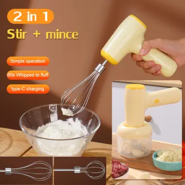 Wireless Food Mixers 2 In 1 Portable Electric Garlic Chopper Masher Whisk  Egg Beater 3-Speed Control Kitchen Handheld Frother