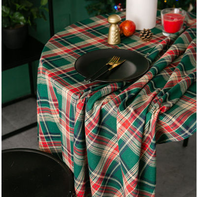 INS Style Nordic Retro Christmas Tablecloth Rectangular Dining Table American Plaid round Table Cloth Coffee Table Cover Cloth