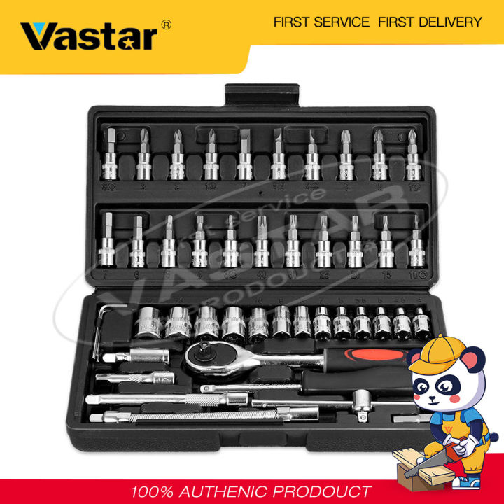 vastar-46ชิ้น-เซ็ต0-25นิ้วเครื่องมือซ่อมรถยนต์ชุดกล่องประแจประแจกระบอกเครื่องมือไขควงชุด