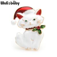 Wuli amp;baby White Black Christmas Cat Brooches Women Alloy Animal Brooch Pins New Year Gifts