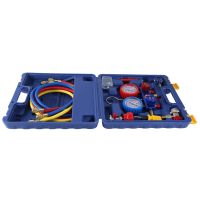 AC Diagnostic Manifold Gauge Set + 5FT Hoses Adapter, 1/4Inch Hose Connectors, 3-Way AC Gauges