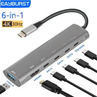 Eayburst ฮับ USB C ฮับ4K HDMI ประเภท C ไปยัง USB 3.0 Pd 100W ตัวแปลงแบบหลายพอร์ตสำหรับแยกแล็ปท็อปแมคบุ๊ค6 In 1 USB ฮับ2.0