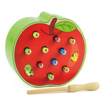 Baby wooden toys montessori early learning children educational toys catch worm game cognitive color strawberry apple grab