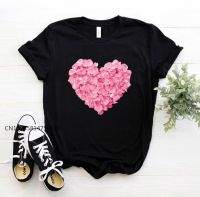 Pink Heart Flower Print Women Basic Tshirt Premium Casual Funny T Shirt Gift 90s Lady Yong Girl