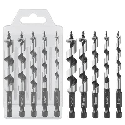 Free Shipping 5Pcs 5/6/8/10/12mm Woodworking Ship Auger Drill Bits 1/4 Hex Qucik Change Shank HCS For Soft Hard Wood Hole Saw