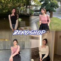 Zero shop?พร้อมส่ง? (Zero-5793) เสื้อไหมพรมแขนยาว แขนชีฟอง ดีเทลคล้องคอสายมุกน่ารัก-C