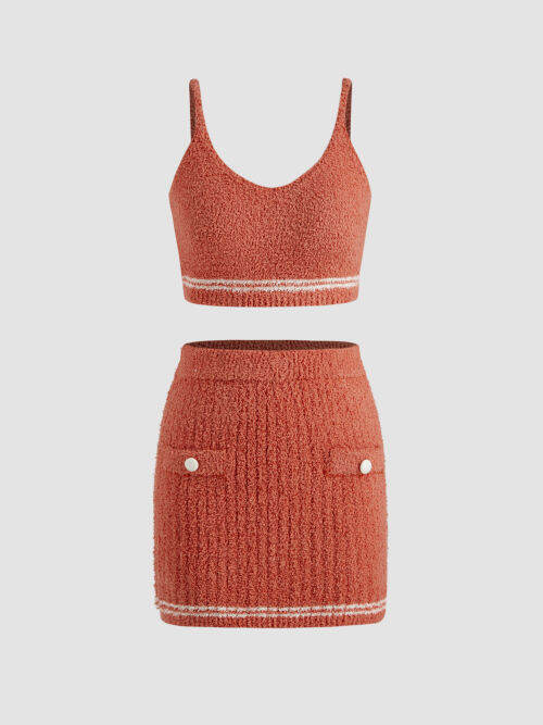 Cider Knit Scoop Neckline Cami Top & Mini Skirt Matching set Lazada.co.th