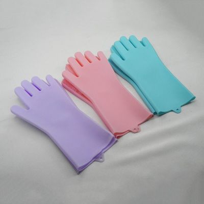 A Pair Magic Silicone Scrubber Rubber Cleaning Gloves Dusting Dish Washing Pet Care Grooming Hair Car Insulated Kitchen Helper Safety Gloves