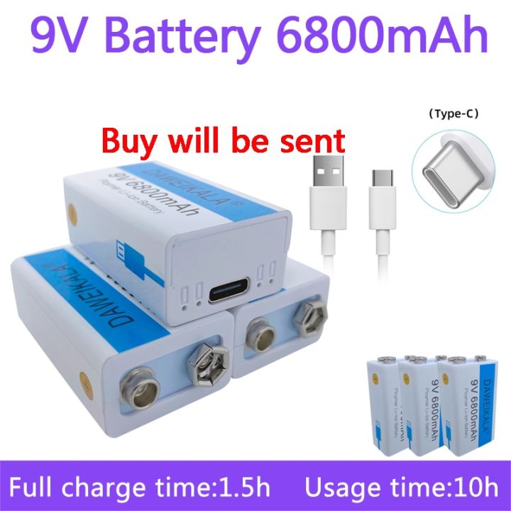 flash-sale-9v-6800mah-li-ion-ชาร์จได้-usb-9v-แบตเตอรี่ลิเธียมสำหรับมัลติมิเตอร์ไมโครโฟนของเล่น-สายชาร์จ-usb