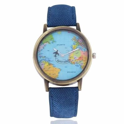 【July】 Foreign trade personality aircraft second hand fashion map denim belt watch casual ladies female explosive spot