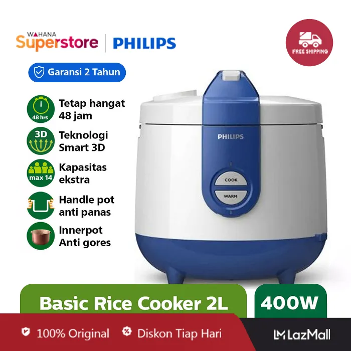 Philips Rice Cooker 2 Liter HD3119/31 Biru Lazada Indonesia