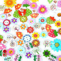 50Pcs 2 Holes สีผสมสุ่มไม้กระดุมสำรองอุปกรณ์เย็บผ้า DIY Scrapbooking