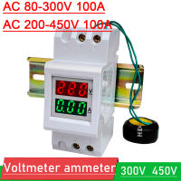 Din-Rail AC Meter Digital Voltmeter Ammeter LED เครื่องวัดแรงดันไฟฟ้า W Transformer 80-300V 250-450V 100A 110V 220V 380V Monitor