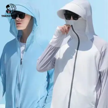 Jacket Long Sleeve Sun Shirt, Breathable Ice Silk, Hooded Couple Sun  Protection, White, XXL,Sun Protection Beach Athletic Hoodies Shirts