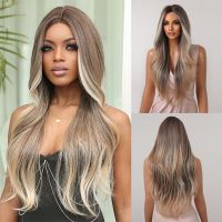 Platinum Brown Ombre Hairline Lace Synthetic Wigs Long Curly Wave Natural Lace Hair Wig for Women Cosplay Wigs Heat Resistant Wig  Hair Extensions Pad