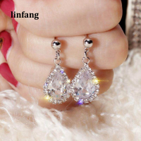 Linfang ผู้หญิงแฟชั่นเงา rhinestone ต่างหูหล่น