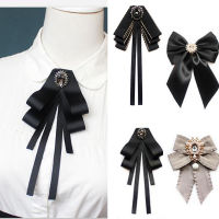 New Female Uni Bow Tie Brooches for Women Pearl Crystal Pendant Collar Pin Shirt Clothes Necktie Bowknot Suit Accessories