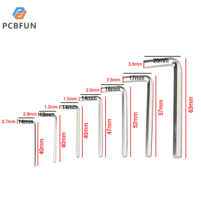 pcbfun ชุดประแจอัลเลนกุญแจหกเหลี่ยม7ชิ้นเครื่องมือชุดชั้นอุตสาหกรรม0.7-3มม. ชุดประแจหกเหลี่ยมแขนยาวสีเงิน