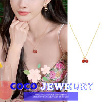 COCOJEWELRY สร้อยคอจี้คริสตัลเชอร์รี่สีแดง MODE Korea โซ่ไหปลาร้าผู้หญิง