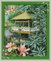 Pavilion with flowers cross stitch kit 14ct 11ct count printed canvas stitching embroidery DIY handmade needlework