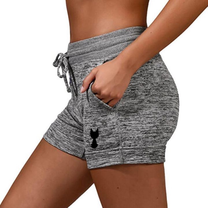 summer-womens-shorts-back-view-cat-printed-elastic-casual-sports-quick-drying-fitness-breathable-female-sweatpants-plus-size