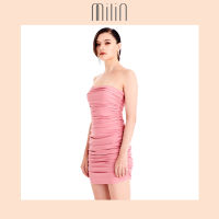 [MILIN] Ruched detail with side ruffle sleeveless mini dress เดรสสั้นเกาะอกเข้ารูปจับจีบย่น Azure dress / สีชมพู , สีเทา