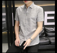 Mens New Summer short-sleeved shirt mens Korean version of the trend casual wild plaid half-sleeved shirt handsome inch shirt mens top