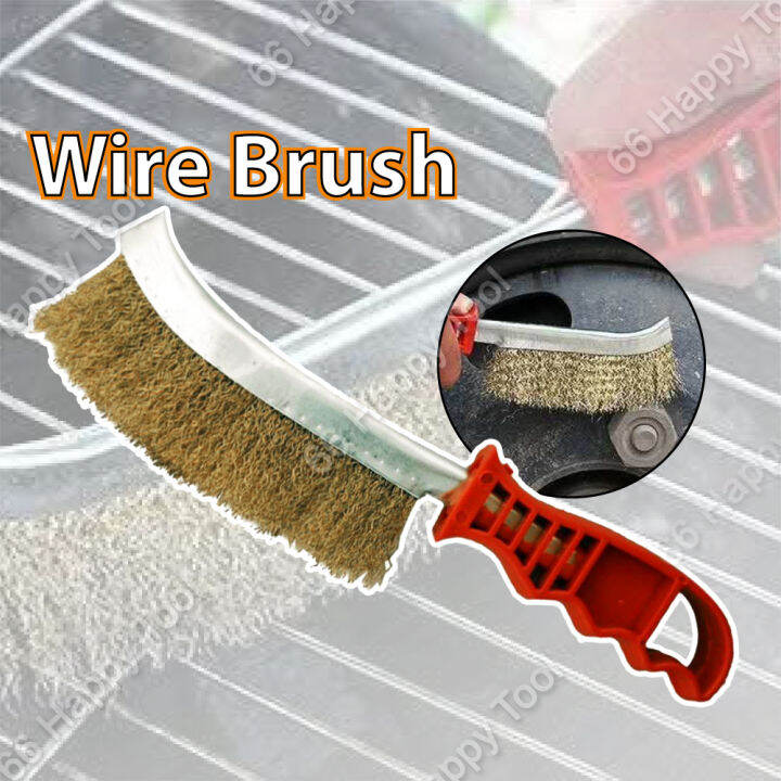 Brass Coated Spid Wire Brush 24cm PVC Handle Steel Bristles Hand Brush