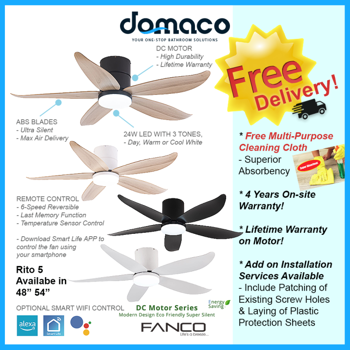 Fanco Rito 5 Hugger Ceiling Fan with 24W 3 Tone LED Light Kit and