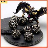 BRAIN 7Pcs/set มังกรกลวงกลม ลูกเต๋า DND 7-Die Table Game D4 D6 D8 D10 D12 D20 ลูกเต๋าหลายด้าน หลายเหลี่ยมเพชรพลอย โลหะสำหรับตกแต่ง ลูกเต๋าเกม TRPG DND