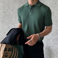 【CC】▦  Mens Clothing Luxury Knit Polo Shirt Striped Down Color Short Sleeve for Men Breathable M-2XL