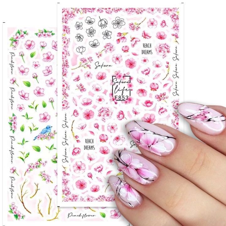 สติกเกอร์-ลายดอกไม้-ใบไม้-สีชมพู-3d-สําหรับตกแต่งเล็บ-5211059