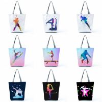 Gift Reusable Tote Watercolor Ballet Dancer Art Print Shoulder Bag Girls Gymnast Casual Women Handbags Travel Eco Shopping Bags