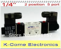 LJLJ-1/439;39; Bsp 1/4 Inch 4v220-08 5 Ways 2 Positions Pneumatic Air Solenoid Valve Double Head Dc 12v 24v Ac 110v 220v