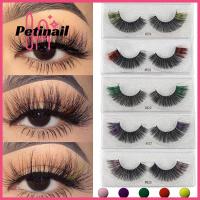 PETINAIL Peralatan Rias ตาปลอมขนตาที่มีสีสันตัวต่อขนตา1คู่ขนตาปลอมสี3D ยาวธรรมชาติ