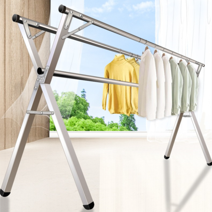 Three Rods Sampayan Stainless Steel Floor Standing Foldable Stainless