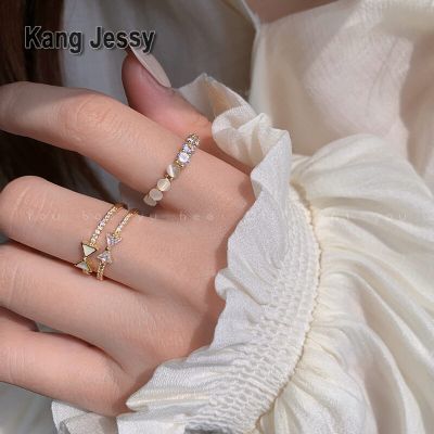 Kang Jessy ชุดออกแบบเฉพาะกลุ่มแหวนโอปอลโบว์ผู้หญิงรวมกัน ins แหวนเปิดที่มีคุณภาพสูงสไตล์เย็น