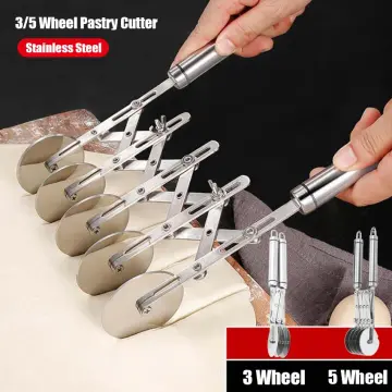 5 Wheel Pastry Cutter with Handle, Stainless Steel Adjustable