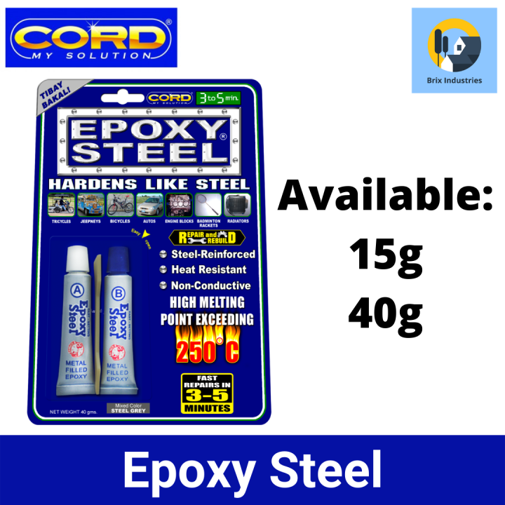 Cord Epoxy Steel 15g or 40g Fast Repair in 3 to 5 Minutes Hardens Like