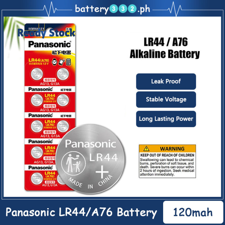 10pcs Panasonic Lr44 A76 Ag13 Lr1154 Sr1154 Sr44 Gp76 15v Alkaline Battery For Watch Clock 5069