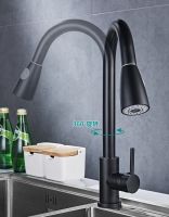 2023 Kitchen black stainless steel pull-out faucet double outlet hot and cold water washbasin sink escopic pull-out faucet
