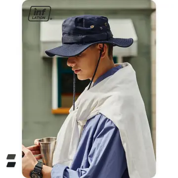 Breathable Men's Fisherman Hat Wide Brim Fishing Hiking Outdoor Bucket Hat  with String for Men