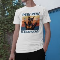 Harajuku Doberman Pinscher Pew Pew Madafakas Classic Print T-shirt White Short Sleeve Funny Dog Design Casual Tops Hip Hop Tees XS-6XL