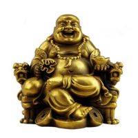 Maitreya Statue Feng Shui Ornaments Open Light Pure Copper Crafts Treasures Wealth Buddha Home Car Decoration