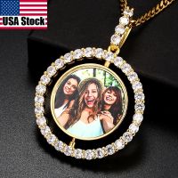 Rotating Double-Sided Photo Memory Medallions Custom Photo Pendant Necklace Men Hip Hop Jewelry Iced Out Zircon Pendant Custom Fashion Chain Necklaces