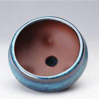 Round Succulent Flower Pot Glazed Ceramic Planter Pot with Hole Thick Wall Eastern Artistic Ornament for Indoor Home Garden